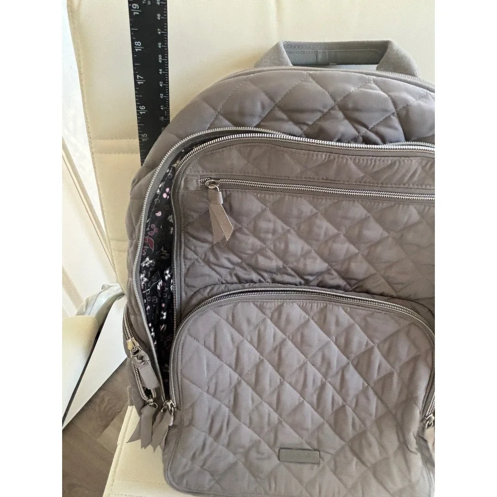 Vera Bradley Gray Quilted Performance Twill Campus Backpack Floral Lining
